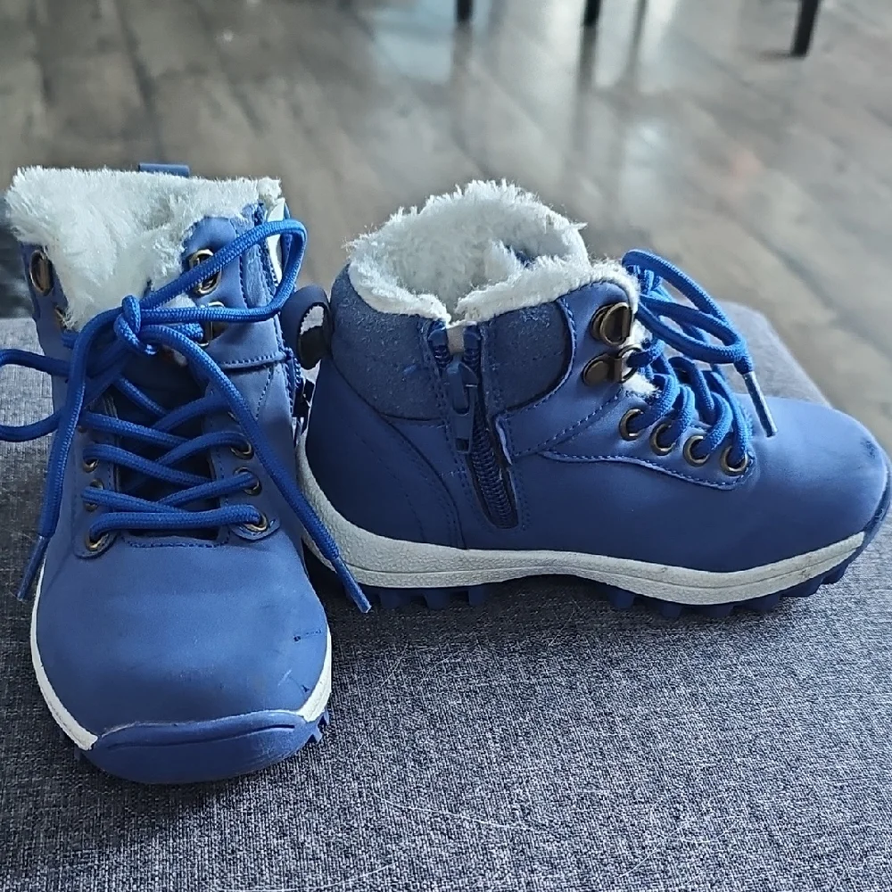 Mishansha Kids Boots Blue Shera Fur White Toddler Boy Girl Winter Outdoor Size 9